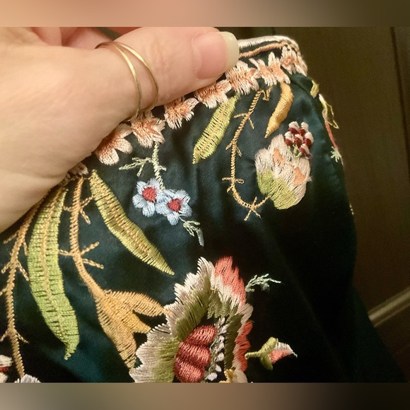 Sue Wong 100% 4 Silk Emerald Teal Strapless Embroidered Peplum Evening Dress - Picture 6 of 12